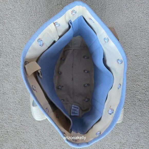 NWT Lands' End Embroidered Canvas PUFFIN Tote Medium Open Top Bird PRICE FIRM - Picture 7 of 7